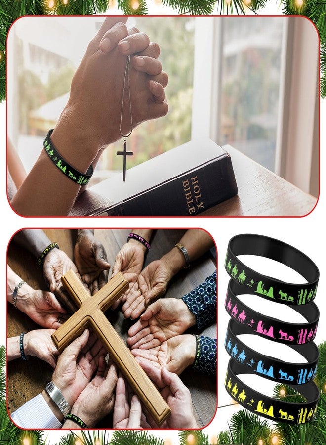 Simgoing 48 Pcs Nativity Scene Silhouette Rubber Bracelets Set Holiday Gifts Decoration Supplies Christian Supplies Christmas Silhouette Rubber Wristbands for Christmas Event Theme Party - Image 5
